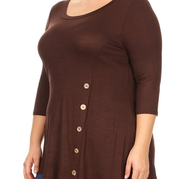 Women Plus Size Solid Button Asymmetric Knit Top Tee Blouse Shirt Brown 1X-3X - Picture 3 of 7